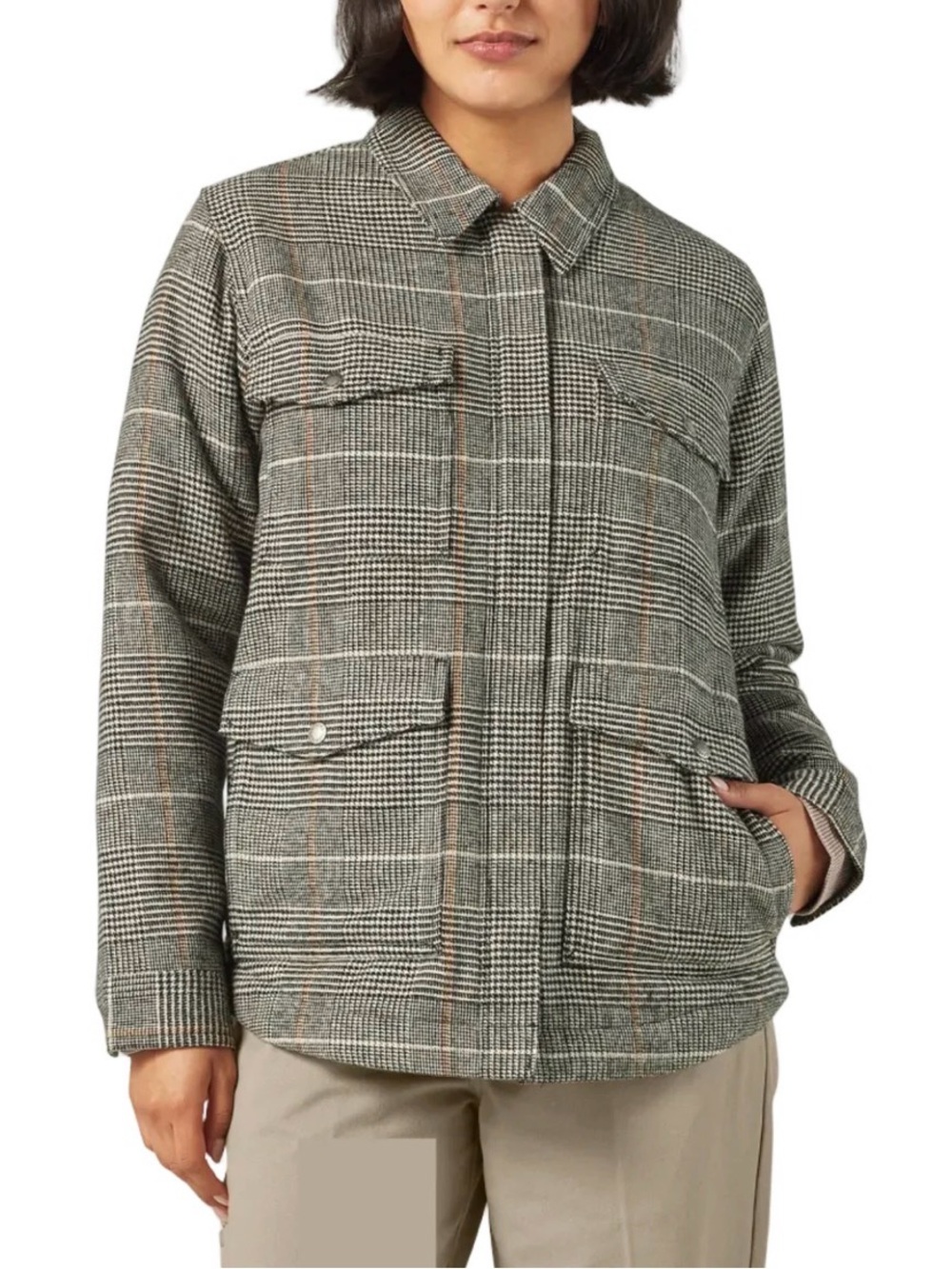 Dickies Plaid Shacket Jacket in Gray with Tan Stripes
